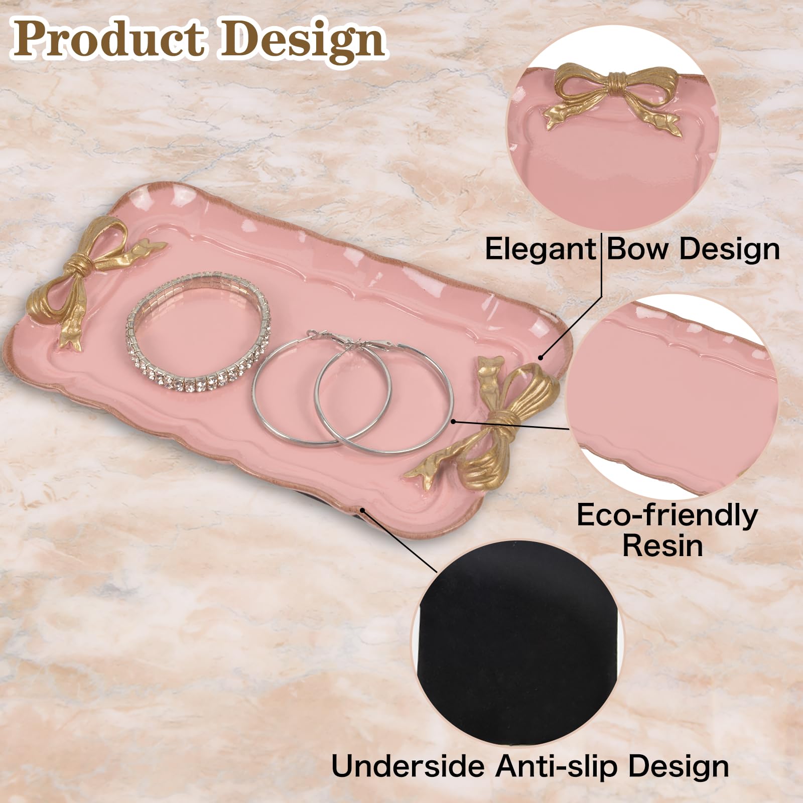 Vanity Tray Coquette Decor - 3 Pcs Decorative Perfume Tray Set, Jewelry Tray & Bow Makeup Mirror & Vanity Tray, Gold Perfume Tray Organizers, Coquette Vintage Decor