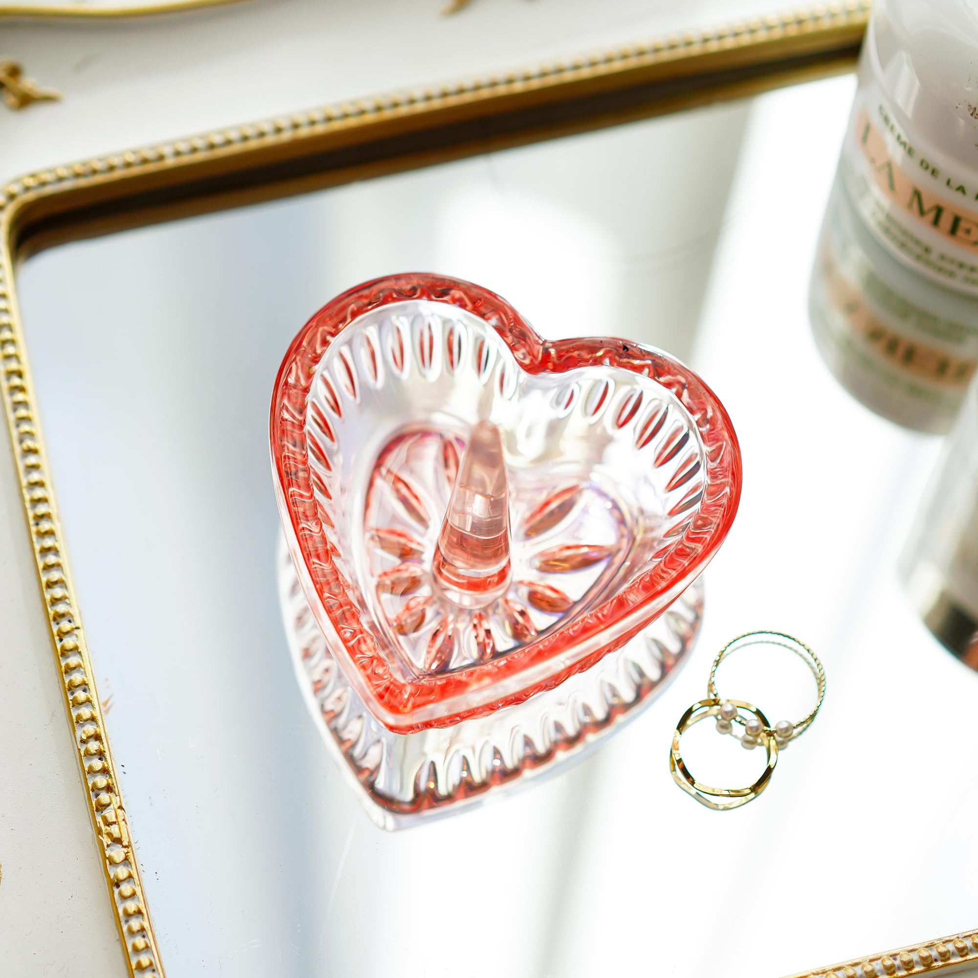 Glass Ring Holder Dish, Crystal Glass Heart Shaped Ring Holder