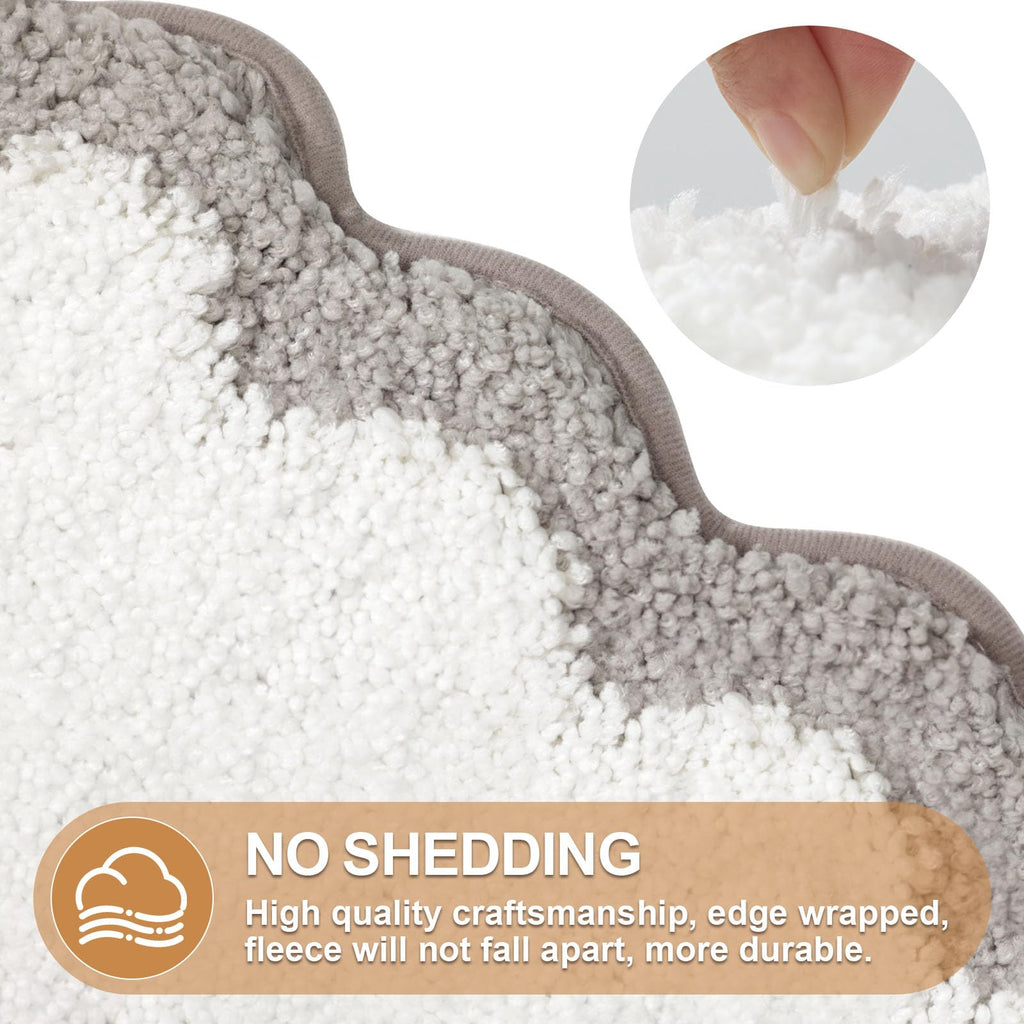 Cute Scalloped Bath Mat, Fun Plush Microfiber Scallop Bathroom Rugs Non Slip Washable Quick Dry Absorbent