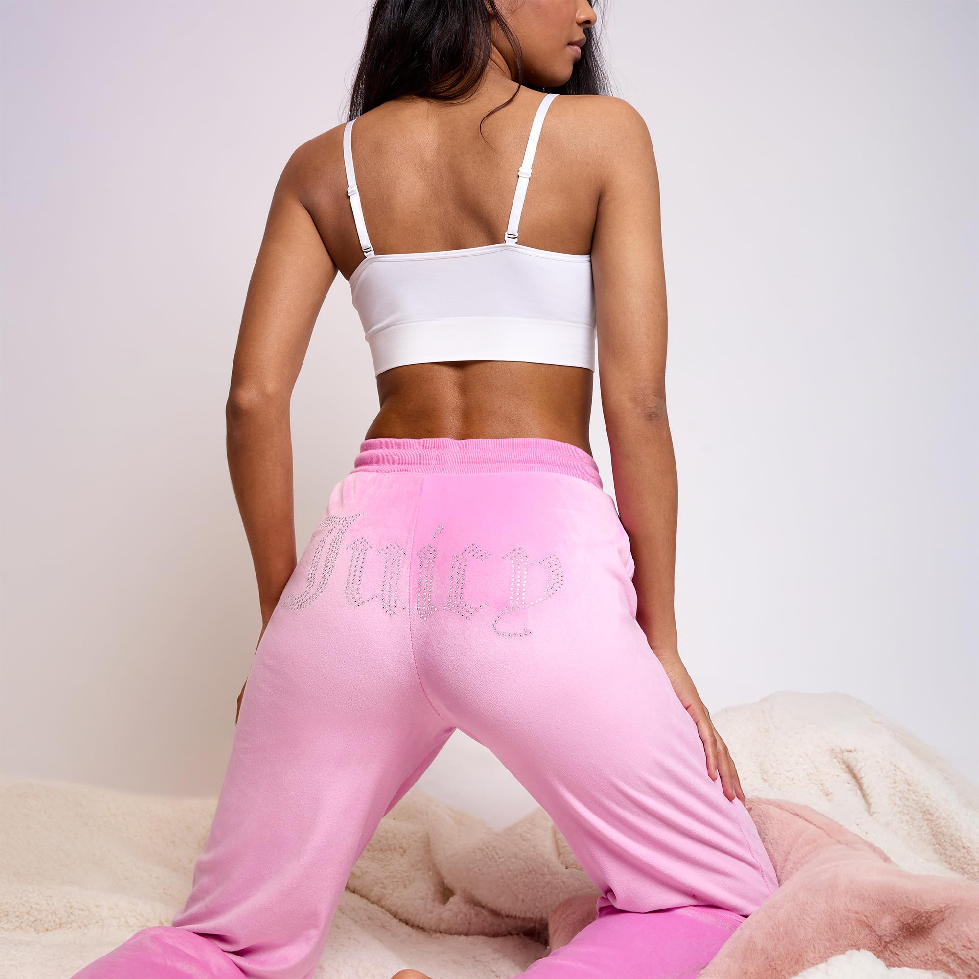 Juicy Couture Women's Velvet Fleece Lounge Pajama Pants with Rhinestone Accents