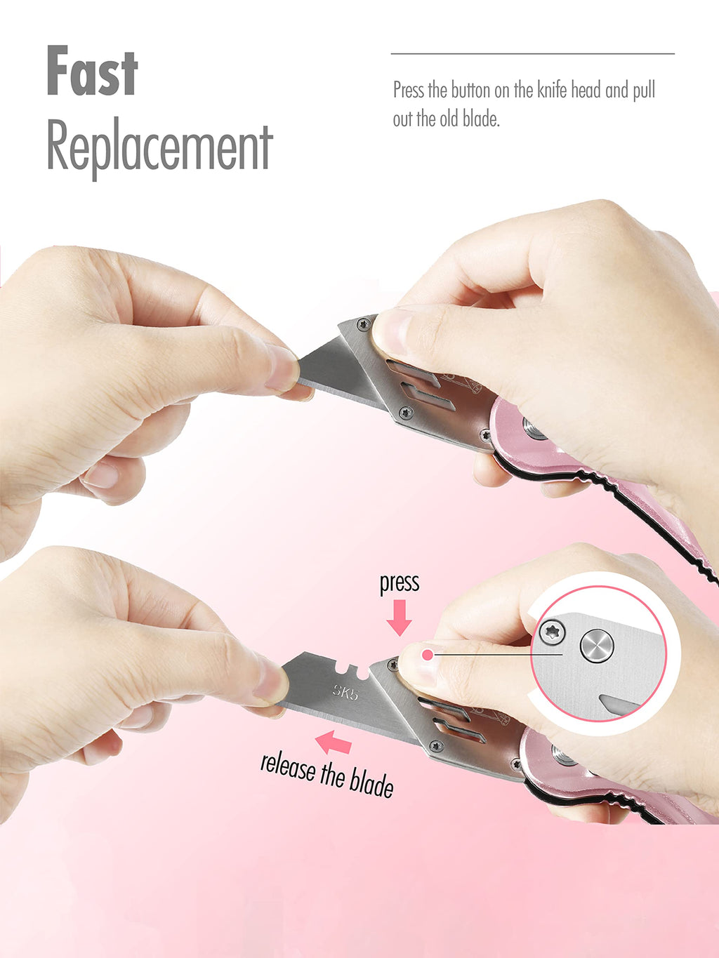 Folding Utility Knife, Cute Metal Box Cutter with Extra 5 Sharp Blades, Quick Blade Change, and Preminium Gift Packaging, for Cardboard Opener, Paper Cutter