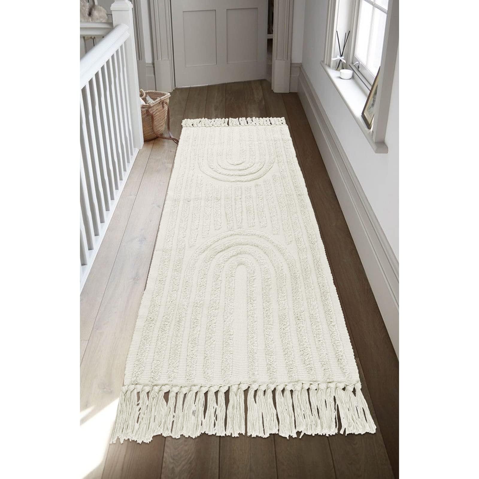 Washable Kitchen Runner Rug - Hand-Woven Bathroom Runner Rug with Tassels, Terracotta Entryway Runner Rug, Tufted Rainbow Bedroom Rug Runner, Hallway Rug for Laundry/Living Room