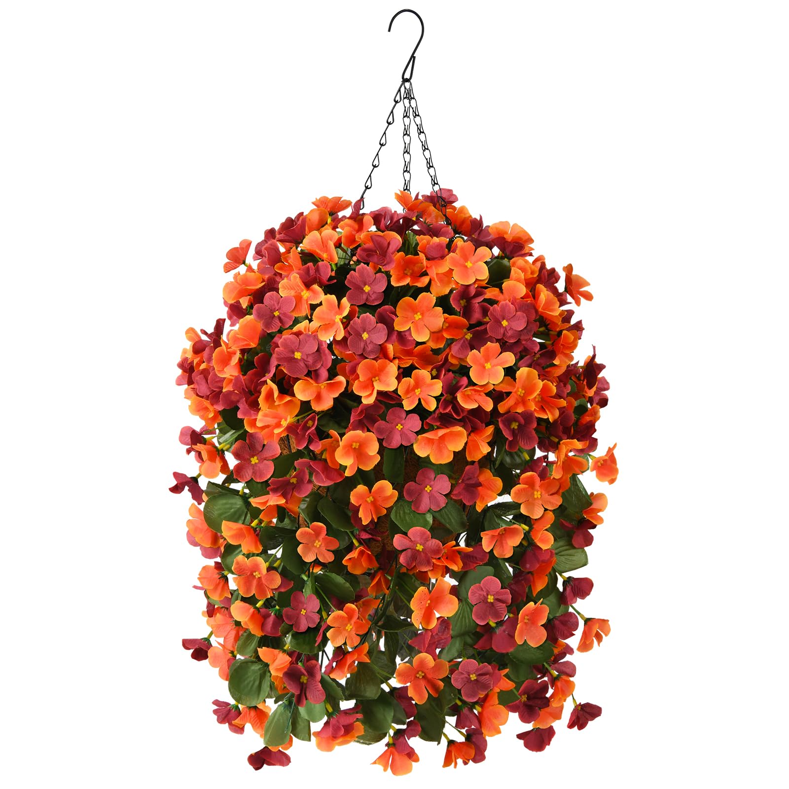 Hanging Flowers Basket for Outdoors Spring Decoration, Faux Silk Begonia in Planter Look Real UV Resistant for Outside