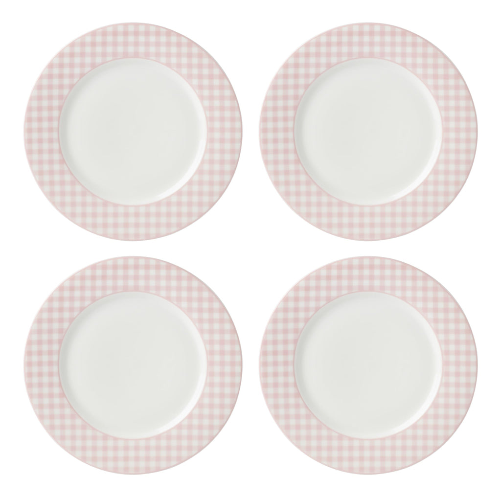 Pink Gingham Dinner Plates, Set of 4