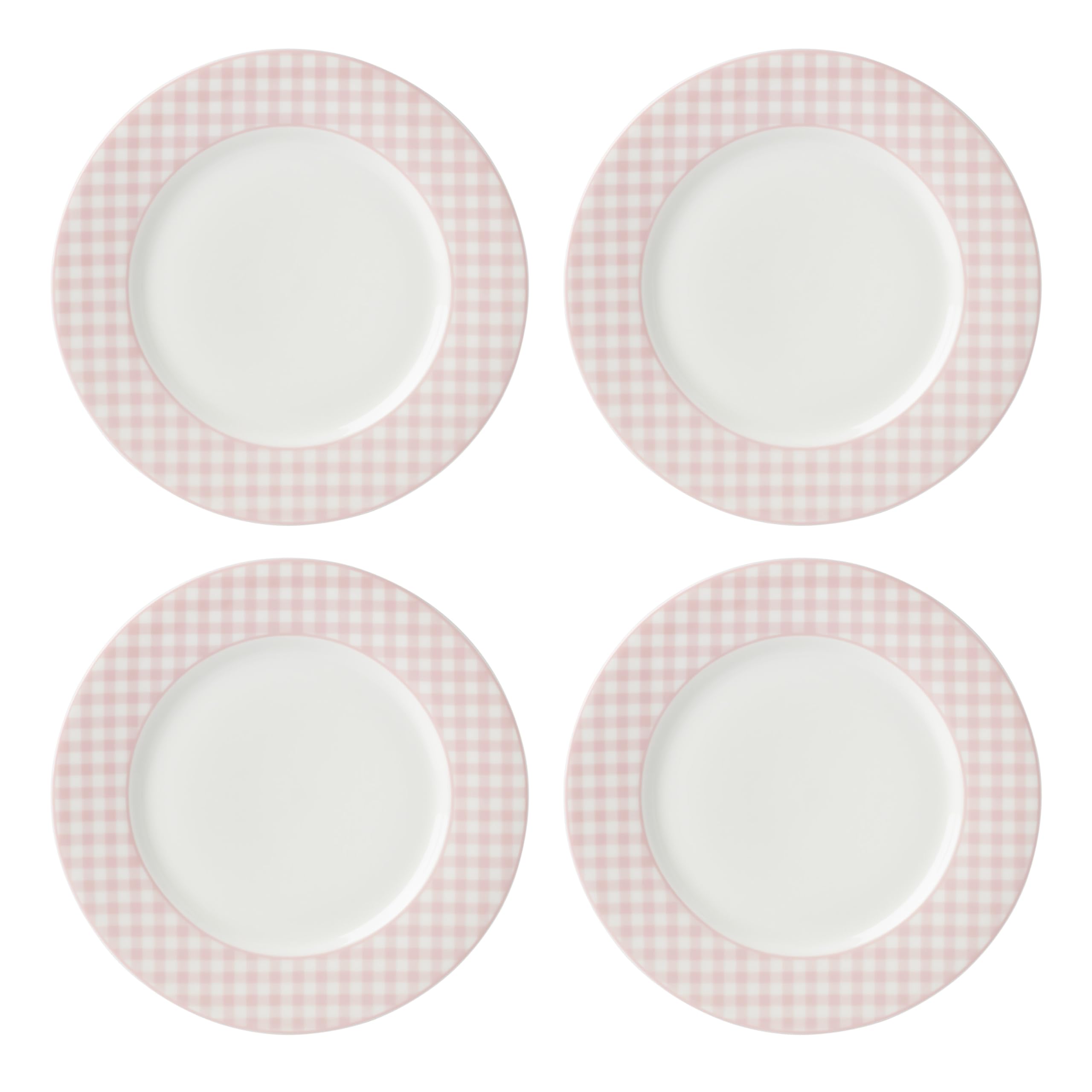 Pink Gingham Dinner Plates, Set of 4