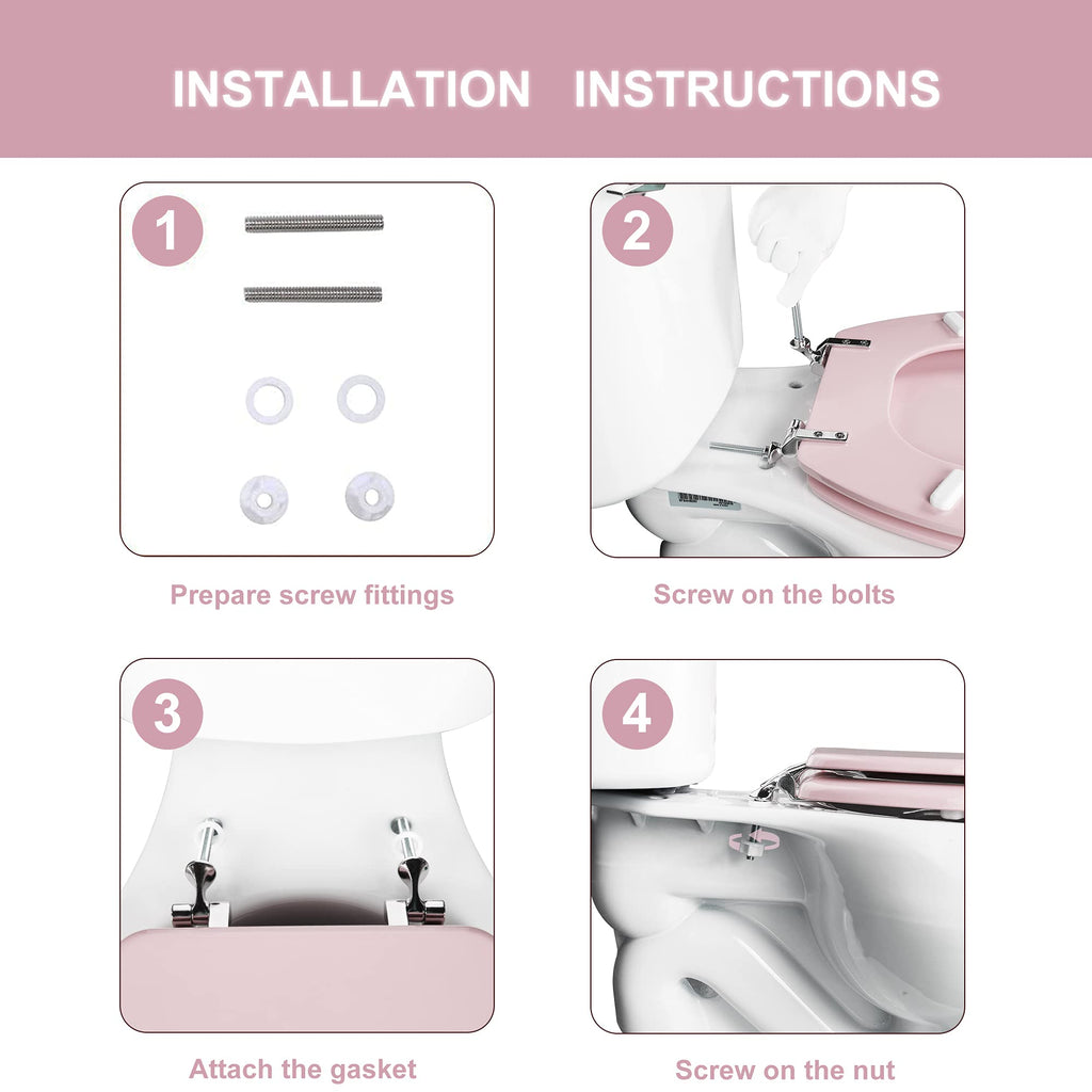 Round Toilet Seat Natural Wood Toilet Seat with Zinc Alloy Hinges, Easy to Install also Easy to Clean, Scratch Resistant