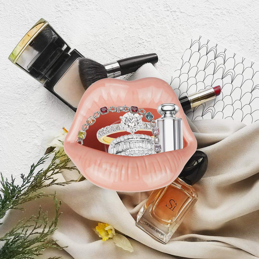 Ceramic Lips Lipstick Ring Holder Jewelry Tray Rack Decorative Cosmetic Storage Display Holder Desktop