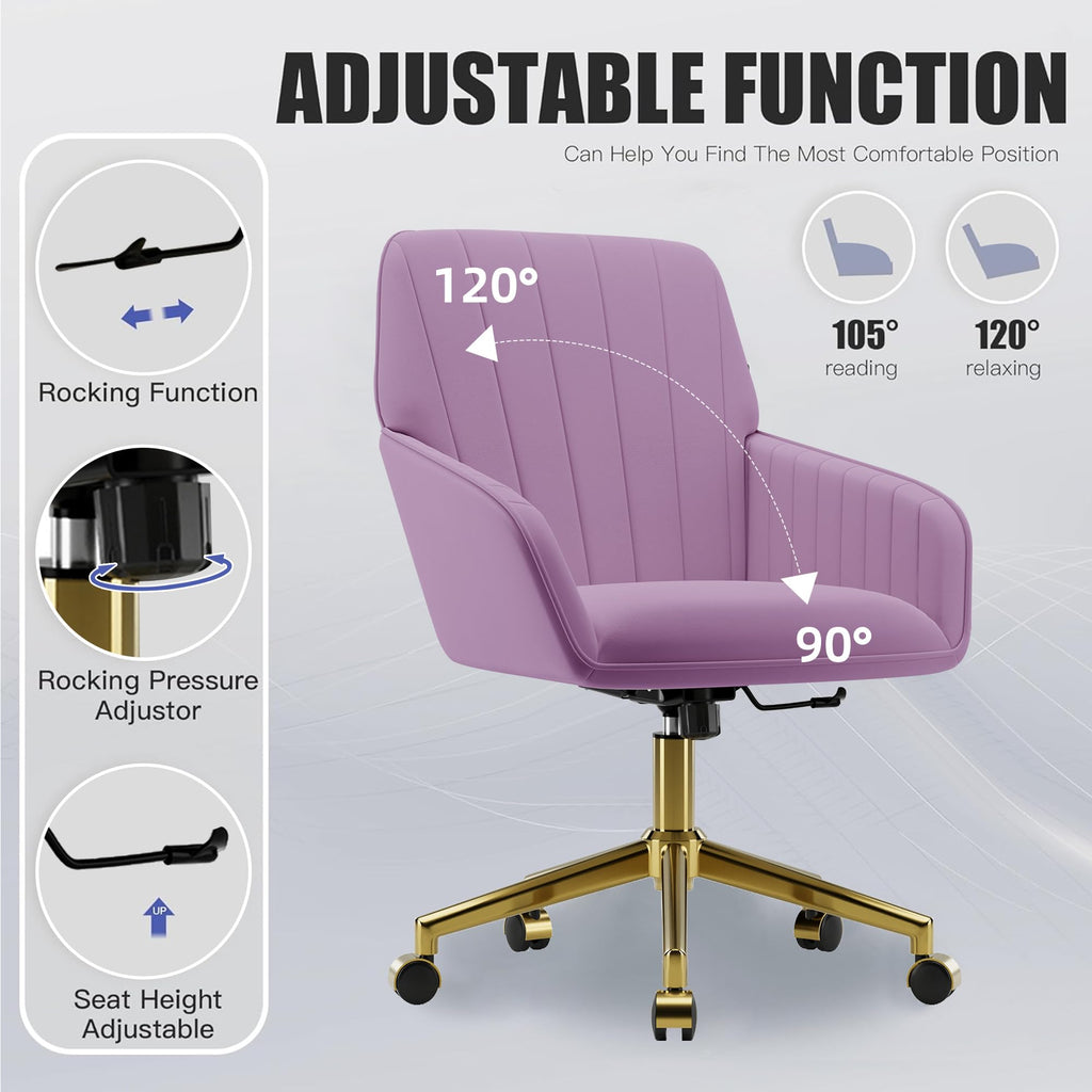 Velvet Modern Cute Chair with Back, Height Adjustable Upholstered Vanity Chair with Swivel Wheels