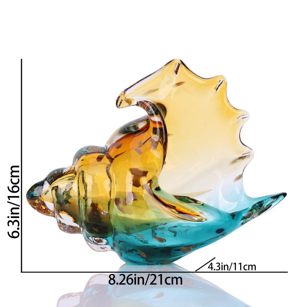 Hand Blown Glass Conch - Coastal Home Decor Conch Corners, Glass Art Conch Sculptures, Office Decor Blown Glass Art, Living Room Table Centerpieces, Bathroom Shelf Tops And Cabinet Decor