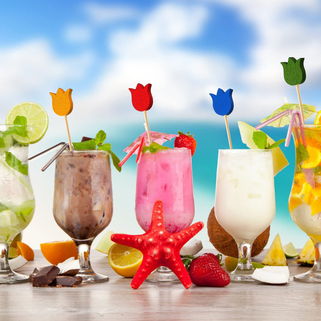 Tulip Cocktail Picks â€?Bamboo Toothpicks for Appetizers, Summer Party Skewers, Disposable Food Sticks 200 Pcs