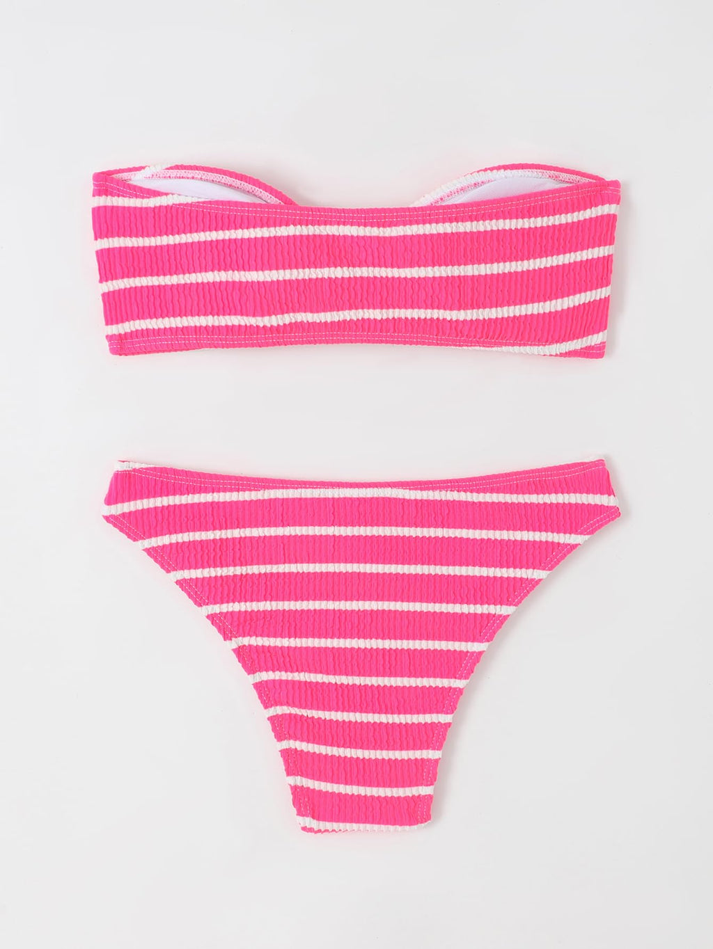 Women's 2 Piece Strapless Swimsuit Striped Bandeau High Waisted Thong Bikini Set Bathing Suit