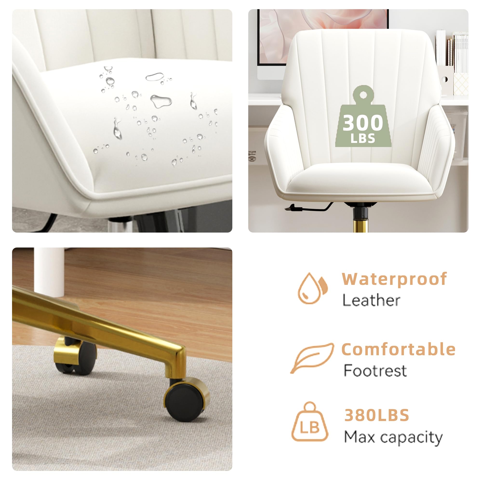 Velvet Modern Cute Chair with Back, Height Adjustable Upholstered Vanity Chair with Swivel Wheels