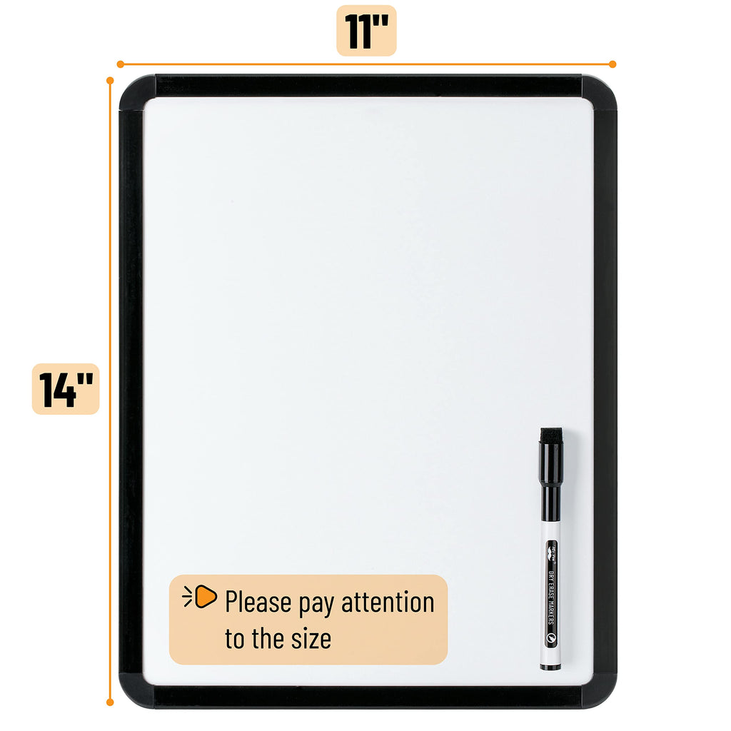 Dry Erase Board, 14â€?x 11â€?with a Black Dry Erase Marker Color Frame, Small White Board Dry Erase Whiteboard