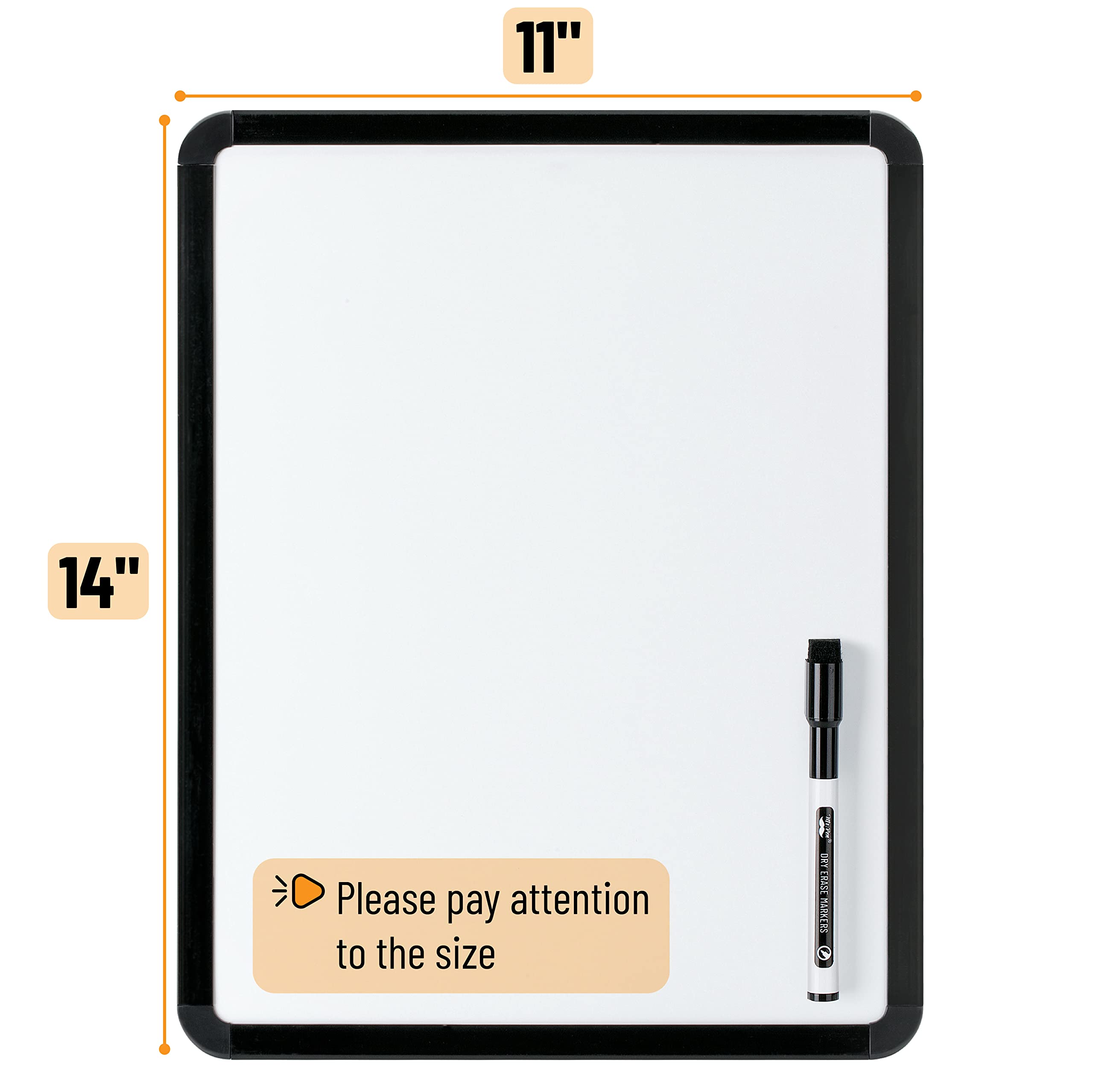 Dry Erase Board, 14â€?x 11â€?with a Black Dry Erase Marker Color Frame, Small White Board Dry Erase Whiteboard