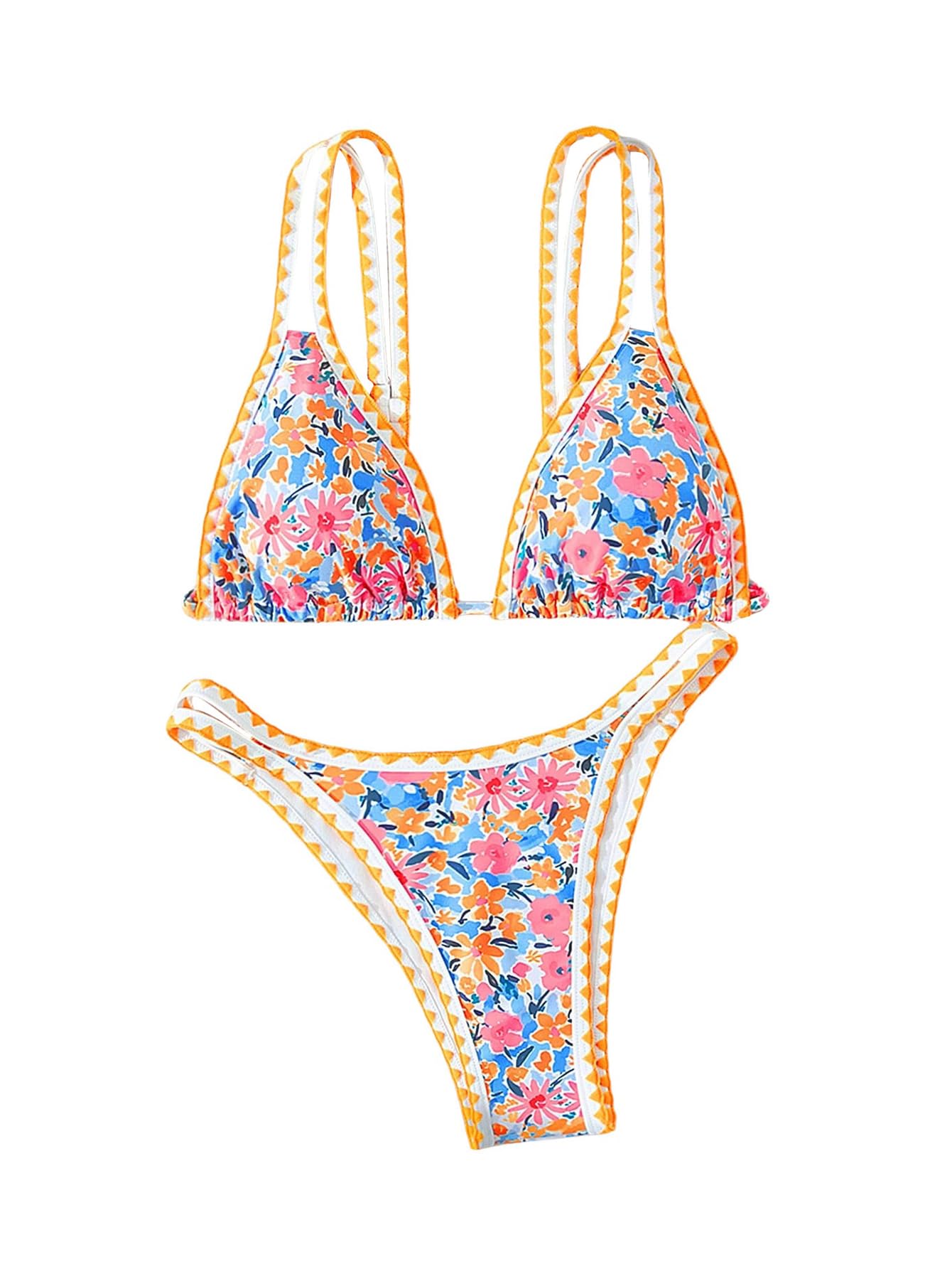 Women's Boho Floral Tie Side Triangle High Cut Bikini Set Bathing Suit Swimsuit