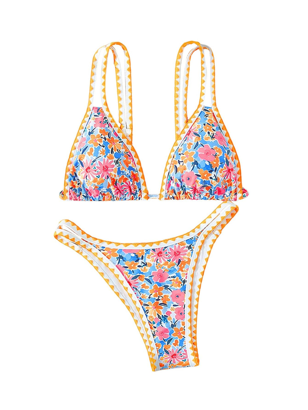 Women's Boho Floral Tie Side Triangle High Cut Bikini Set Bathing Suit Swimsuit