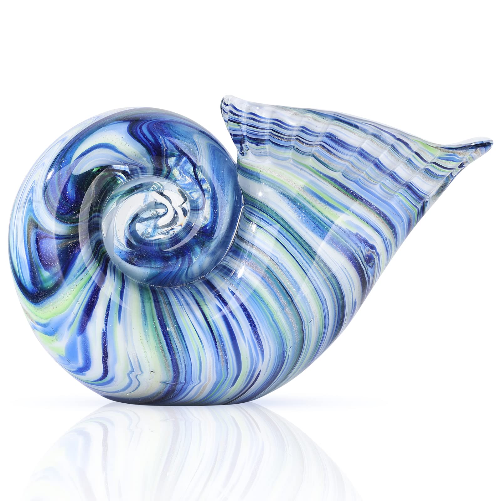 Hand Blown Glass Conch - Coastal Home Decor Conch Corners, Glass Art Conch Sculptures, Office Decor Blown Glass Art, Living Room Table Centerpieces, Bathroom Shelf Tops And Cabinet Decor