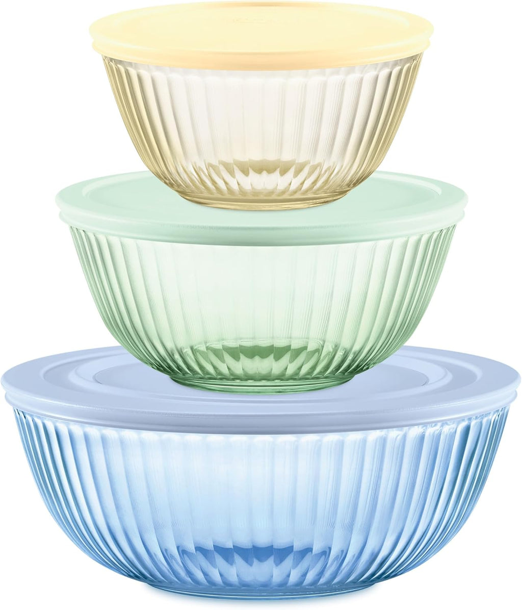 Pyrex Year Of Color Sculpted Tinted Glass Mixing Bowls Set With Lids