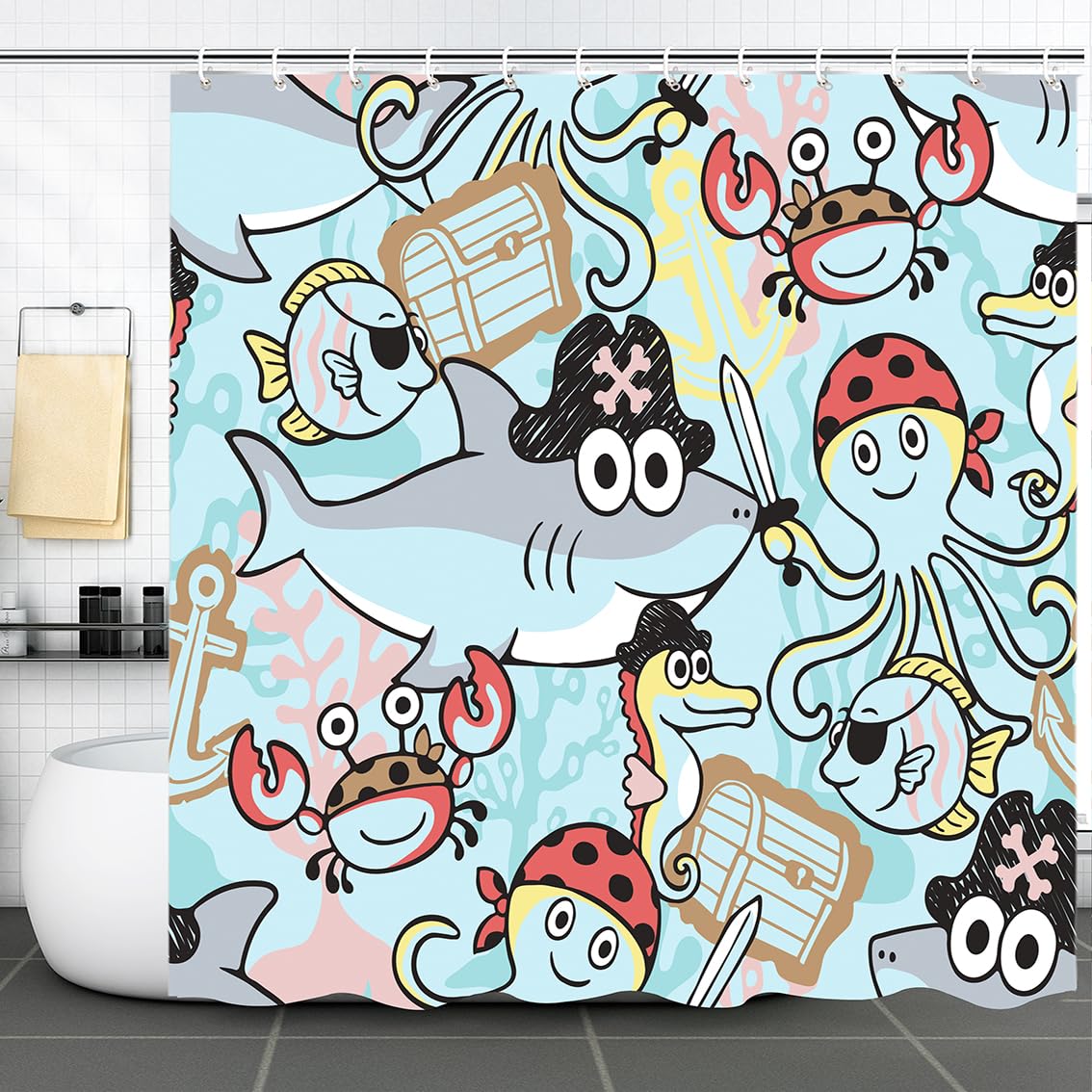 Shower Curtain Bathroom Decor with 12 Plastic Hooks 72 x 72 Inch