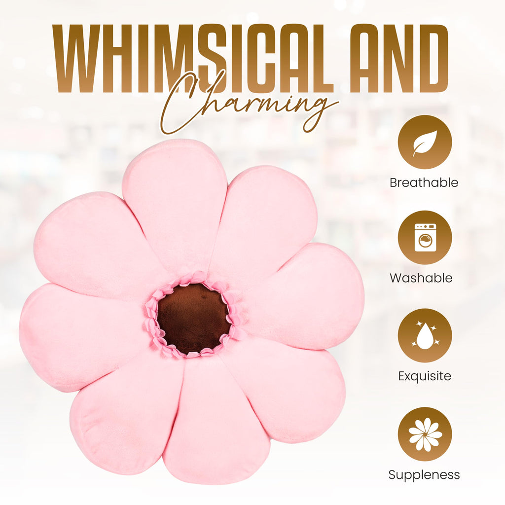 Gerbera Daisy Cute Preppy Flower 17-inch Pillow, Ultra Soft Hand-Stitched Premium Plush Fabric, Decorative Accent Throw Pillow, (Sunset Pink)