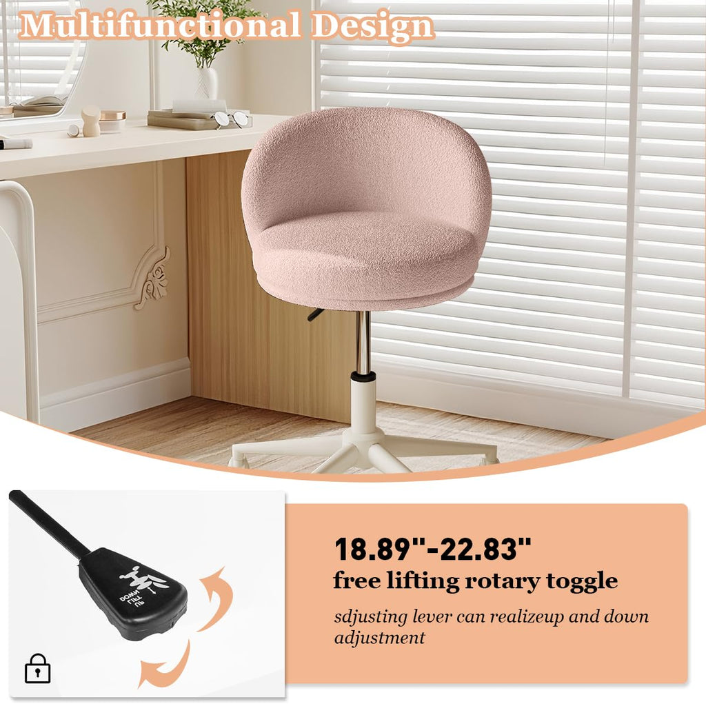 Modern Vanity Chair with Back, 360° Swivel Makeup Desk Chair Small Office Chair with Wheels, Height Adjustable Armless Computer Task Chair