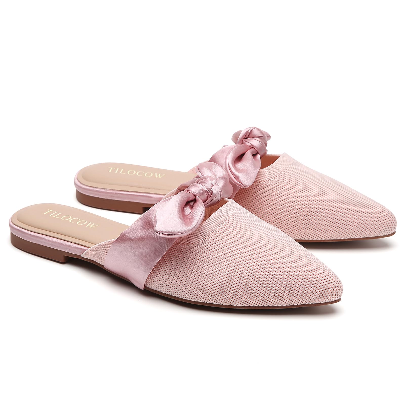 Knotbow Mules for Woman Pointed Toe Flats Bow Mules Slip On Slides Flats Shoes Women Dressy Comfortable