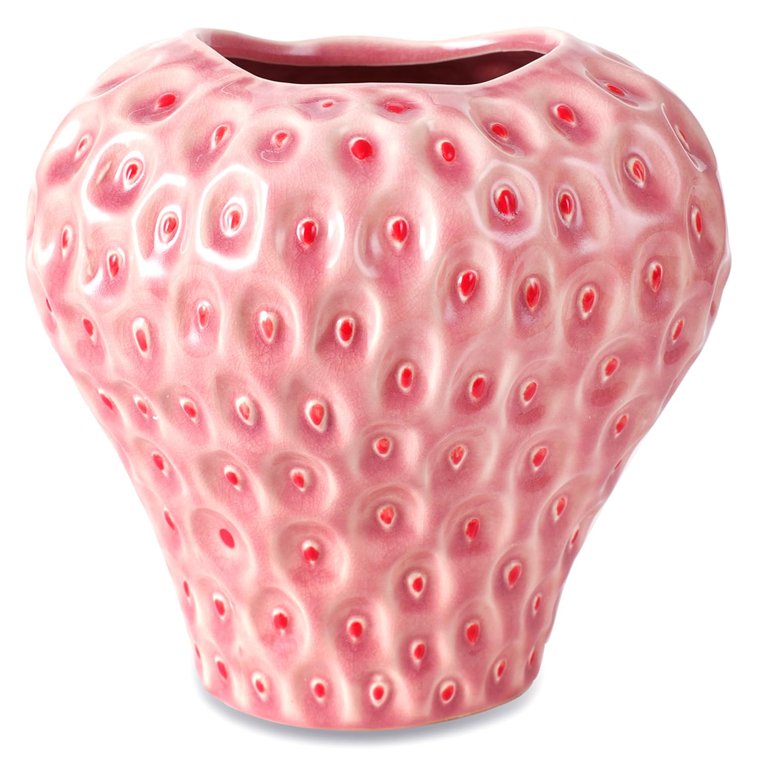 Strawberry Ceramic Flower Vase, Decorative Cute Ornament Vase for Aesthetic Decor Flower Arrangement, Unique for Colorful Modern Vintage Decor Centerpiece, 5inch