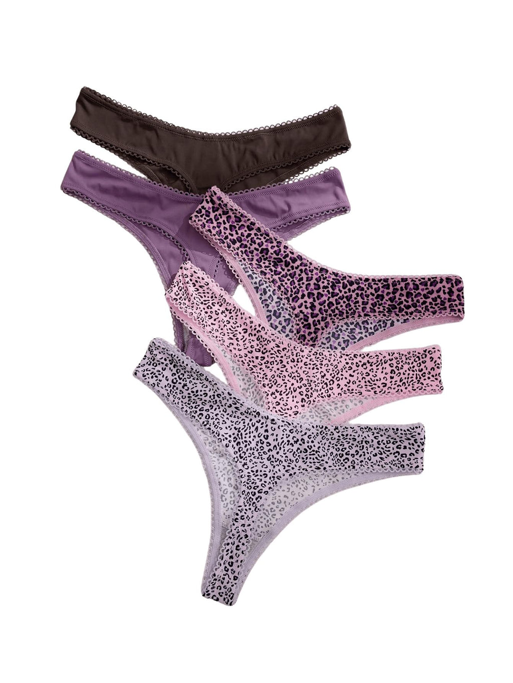 Women's 5 Pack Leopard Print Thongs Low Rise Panties Underwear Sets