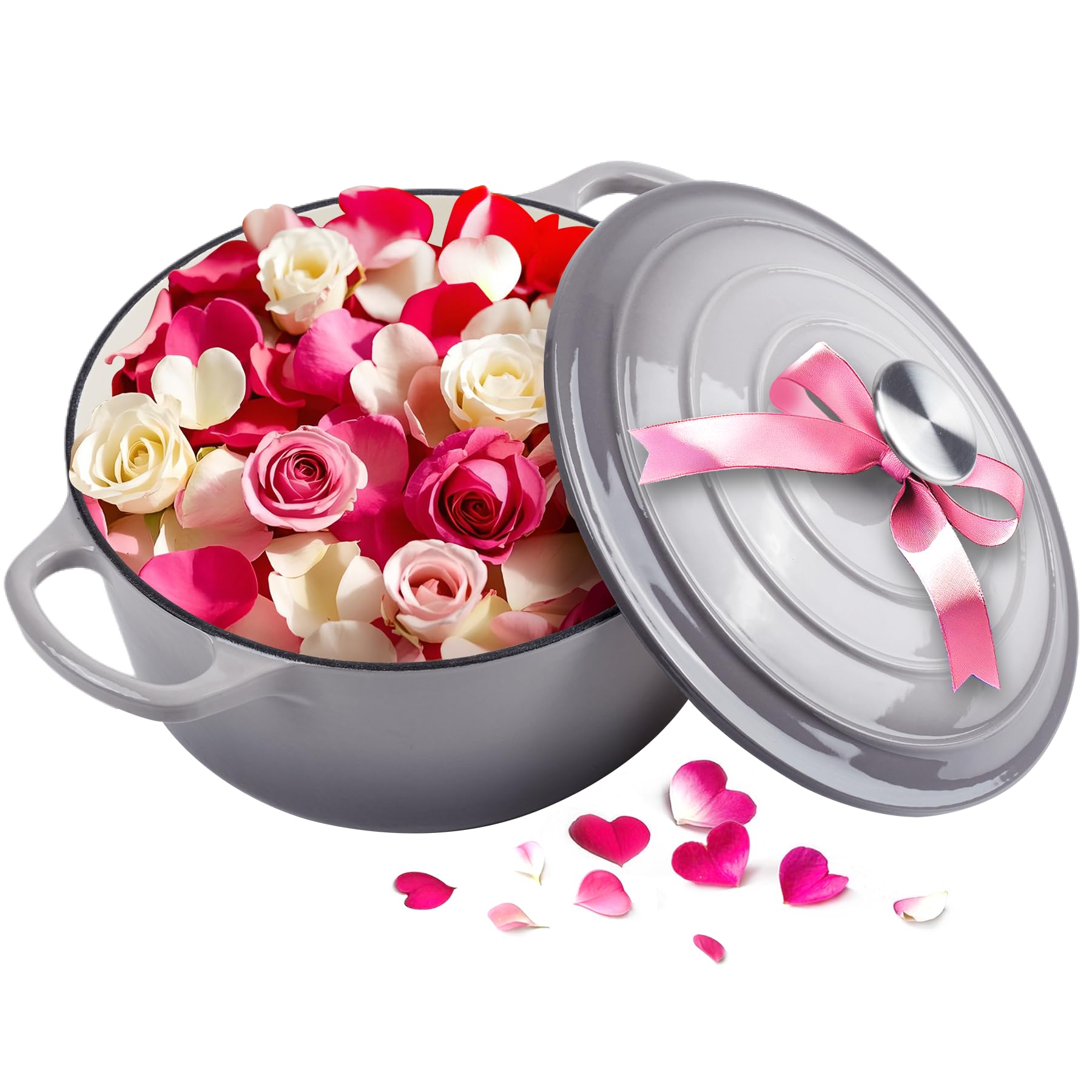 Enameled Cast Iron Dutch Oven with Lid - Big Dual Handles - Round Pot for Versatile Cooking 6 Quart