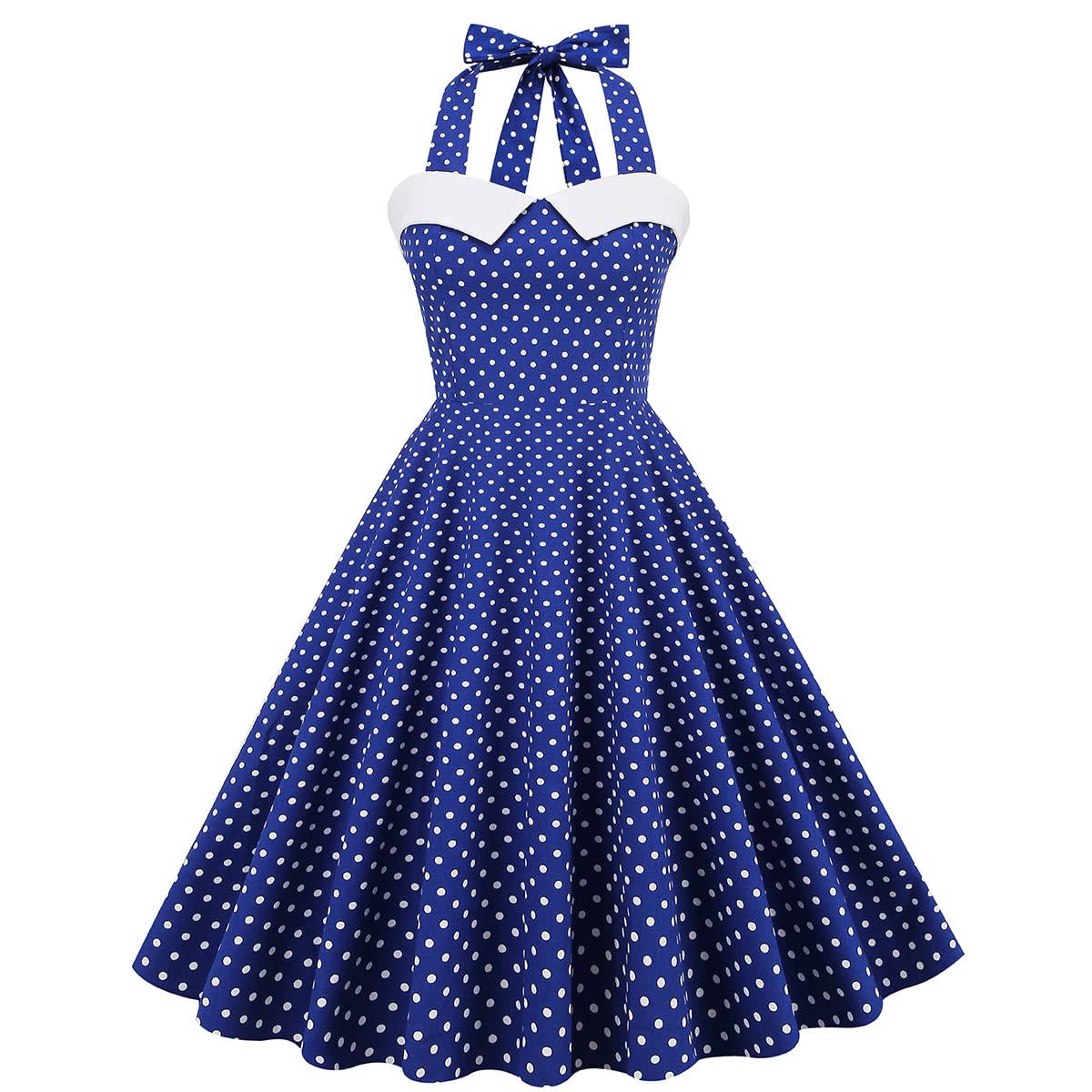 Vintage Women 1950s Rockabilly Swing Dress Pinup 50s Retro Hepburn Style Halterneck A-Line Dresses