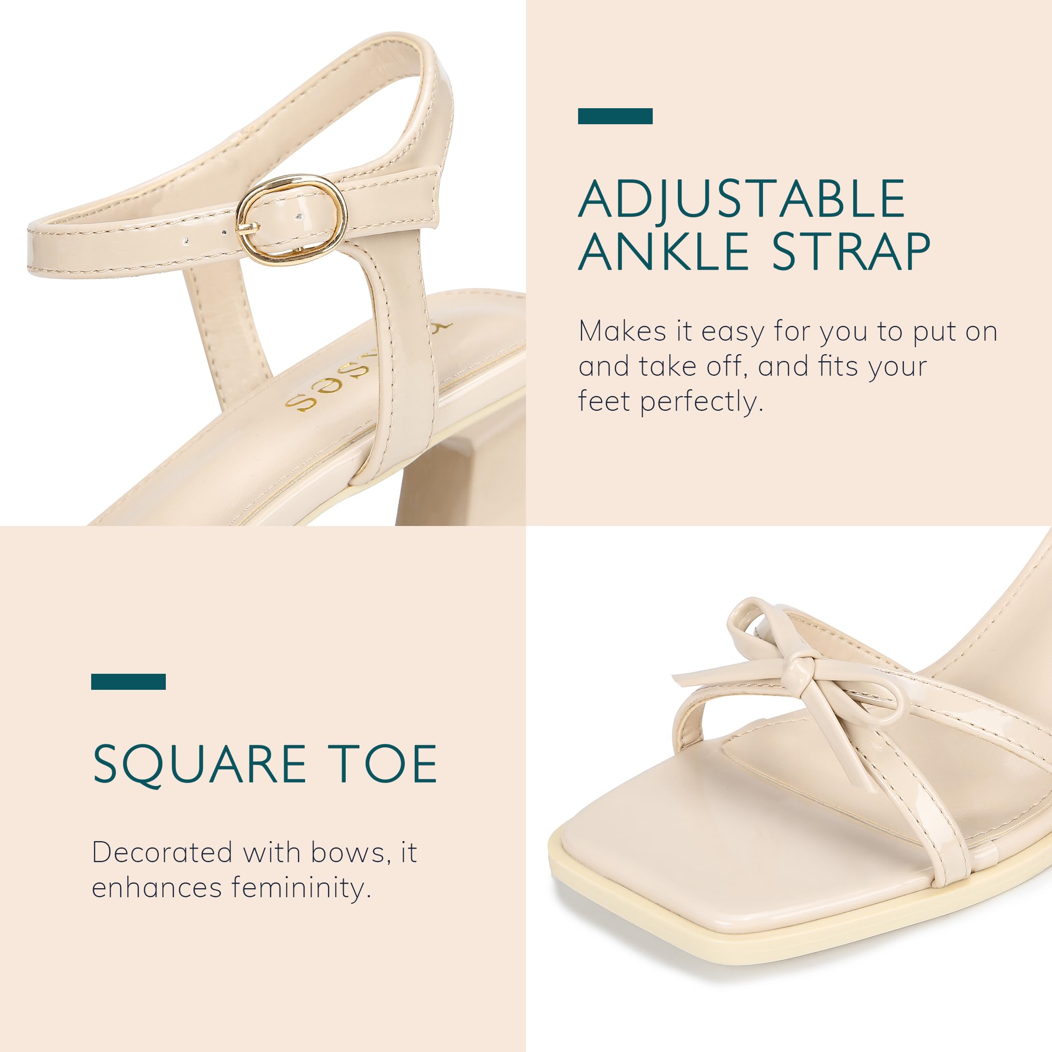 High Heels for Women Bow Block Chunky Heels Square Open Toe Sandals Strappy Heels
