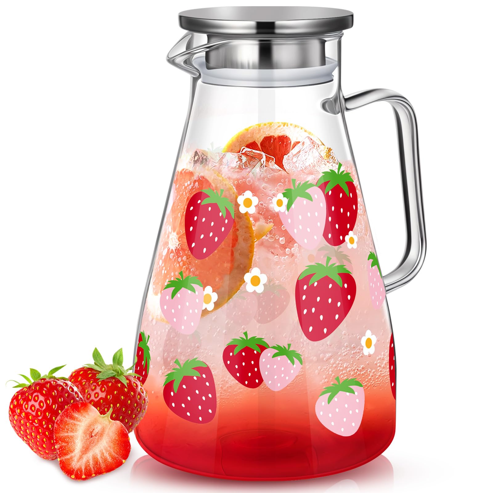 Glass Pitcher with Lid Water Pitcher with Handles Hot and Cold Resistant
