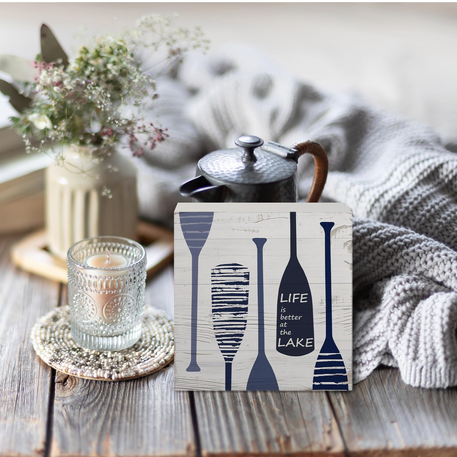 Coquette Pink Bow Champagne Wooden Box Sign, 5x5 Inch