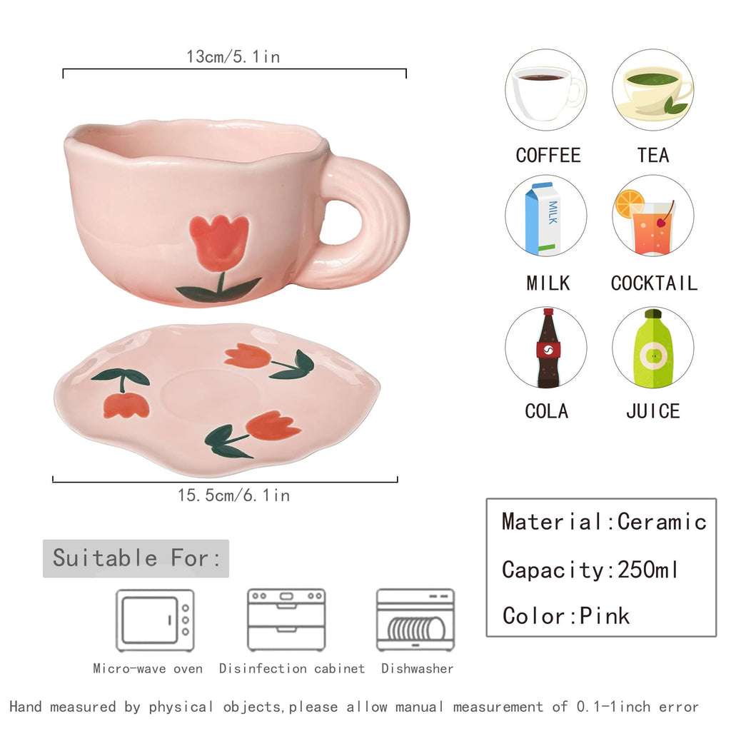 Coquette Bow Coffee Mug Personalized Set with Saucer Mug Porcelain Coffee Tea Cup 12oz