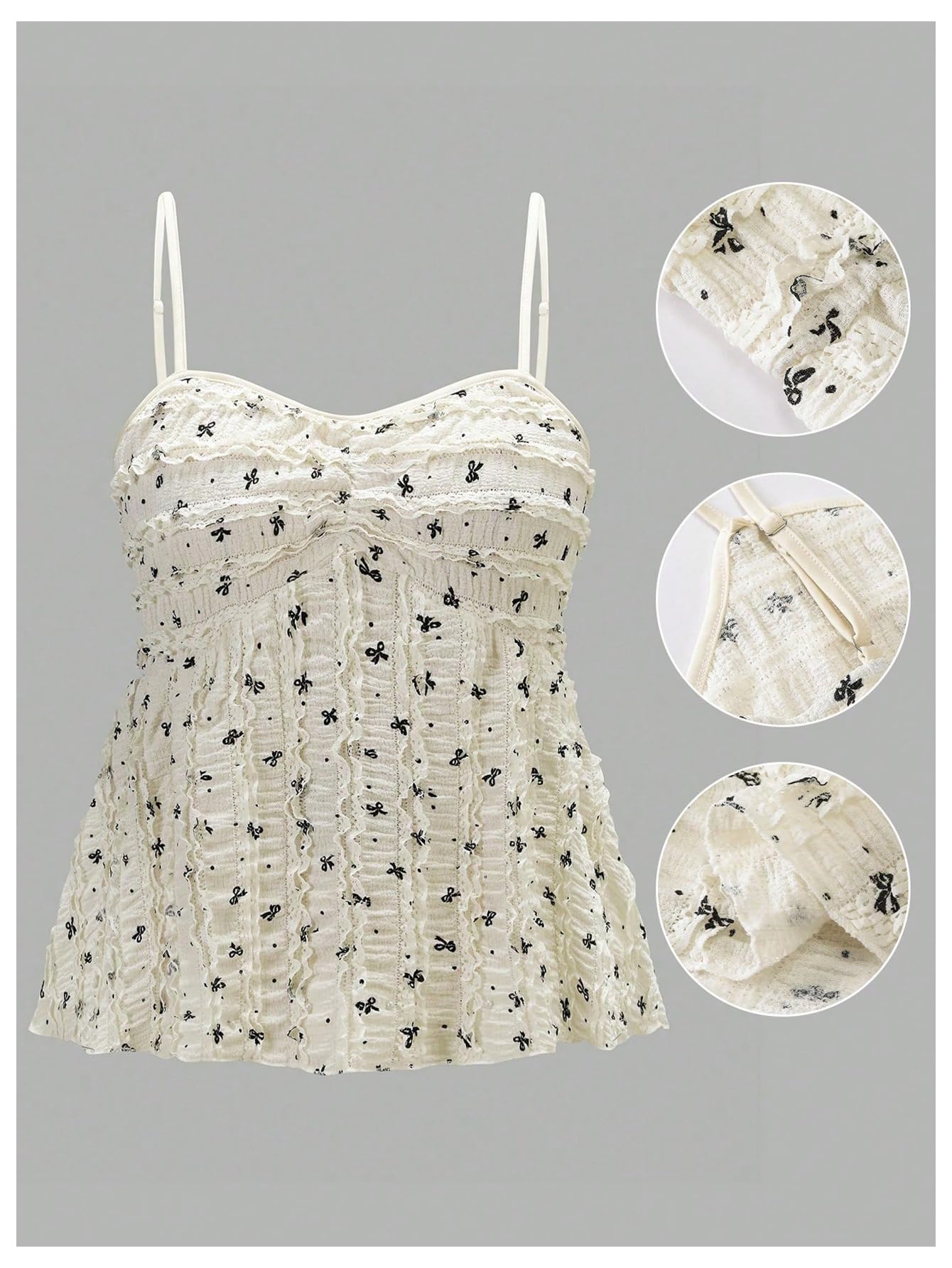 Women's Plus Size Bow Print Top Y2k Coquette Sleeveless Shirt Casual Tank Camisole Spaghetti Strap Flared Cami