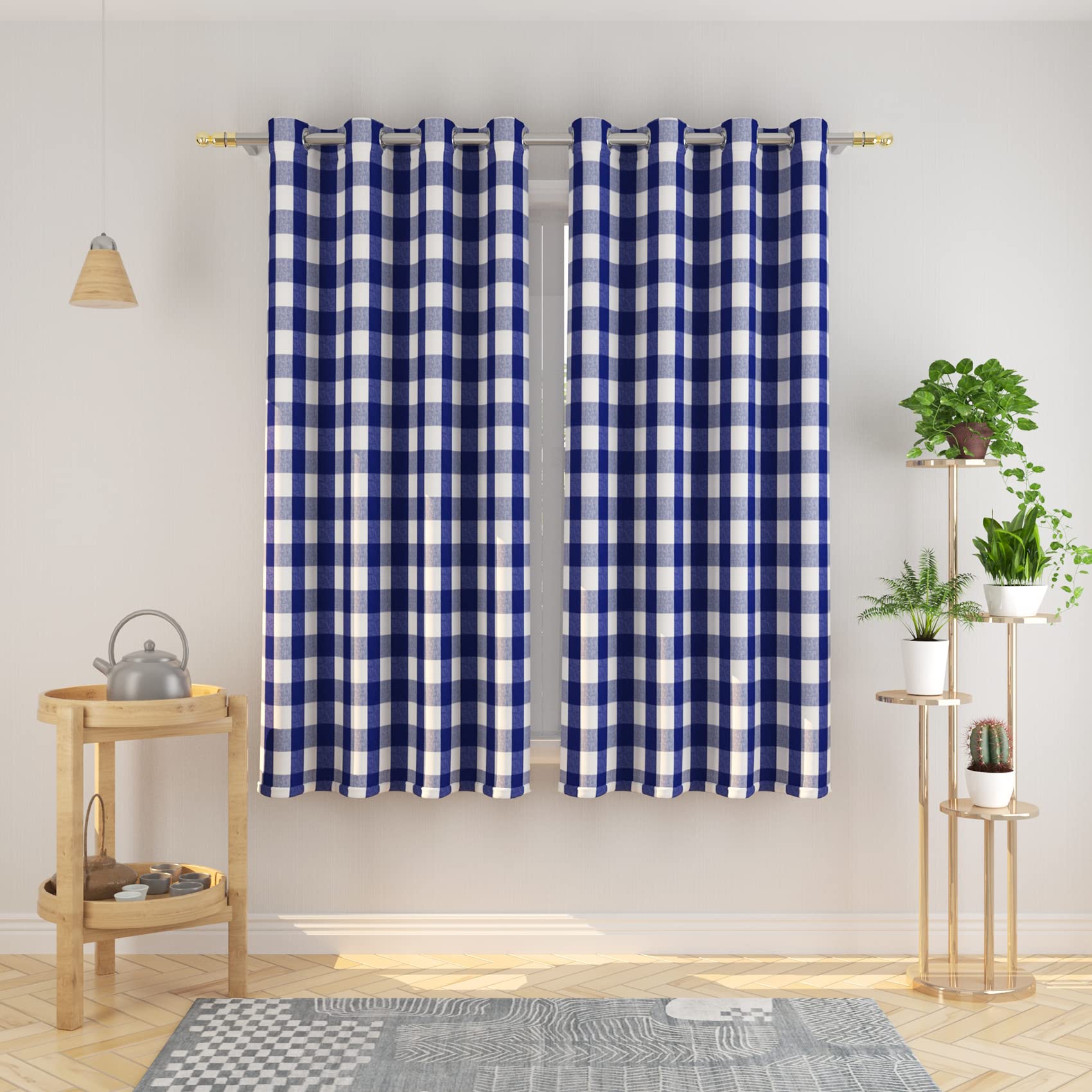 Tier Curtains Check Gingham Plaid Window Curtain Panels Bathroom Grommet Top Window Treatment 2 Panels