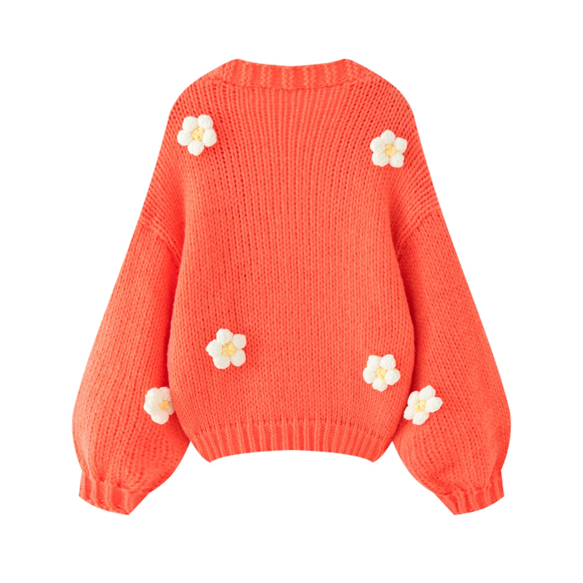 Women's Kawaii Strawberry Embroidered Cardigan Long Sleeve V Neck Chunky Knitted Cardigans