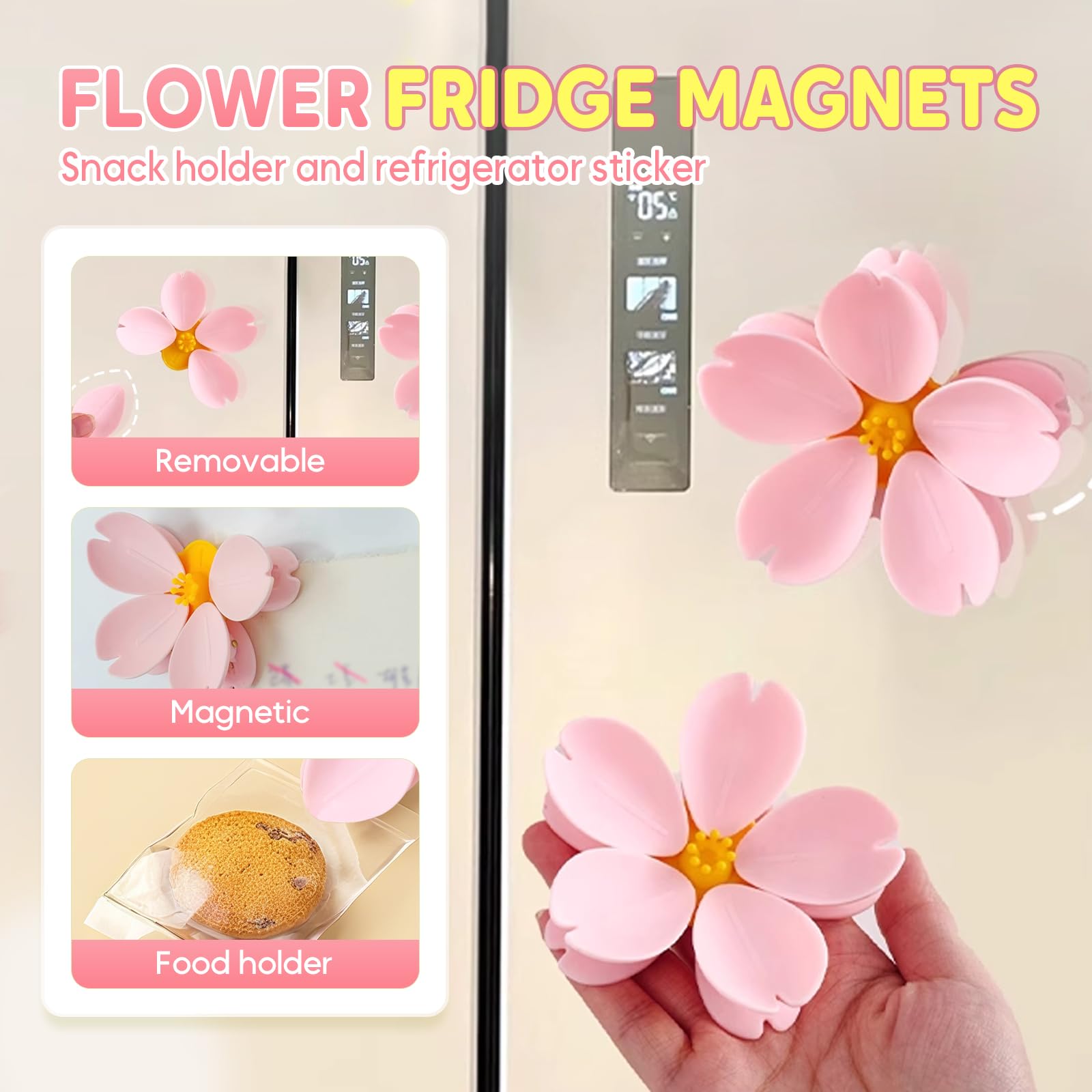 Cherry Blossom Magnetic Snack Sealing Clip, Reusable Chip Bag Clips, Grip Sticks Food Clips for Bags, Kitchen Decor Bag Sealers