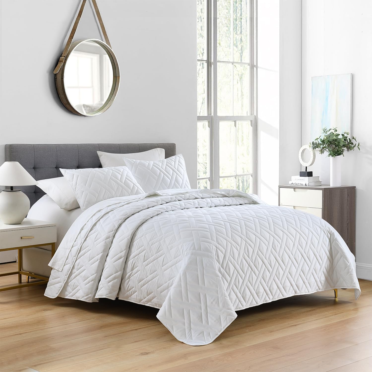 Quilt Size Lightweight Quilt for Summer Ultra-Soft Microfiber Modern Style Quilted Clouds Pattern Bedspread Quit Set 3 Pieces(1 Quilt and 2 Pillow Shams)