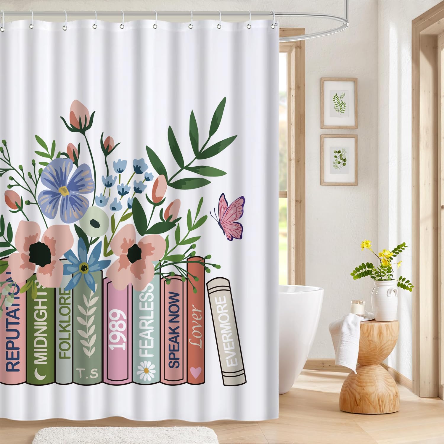 Cute Shower Curtain for Bathroom Modern Aesthetic Funky Decorative, Pretty Chic Cloth Set with Hooks, 72x72 Inch
