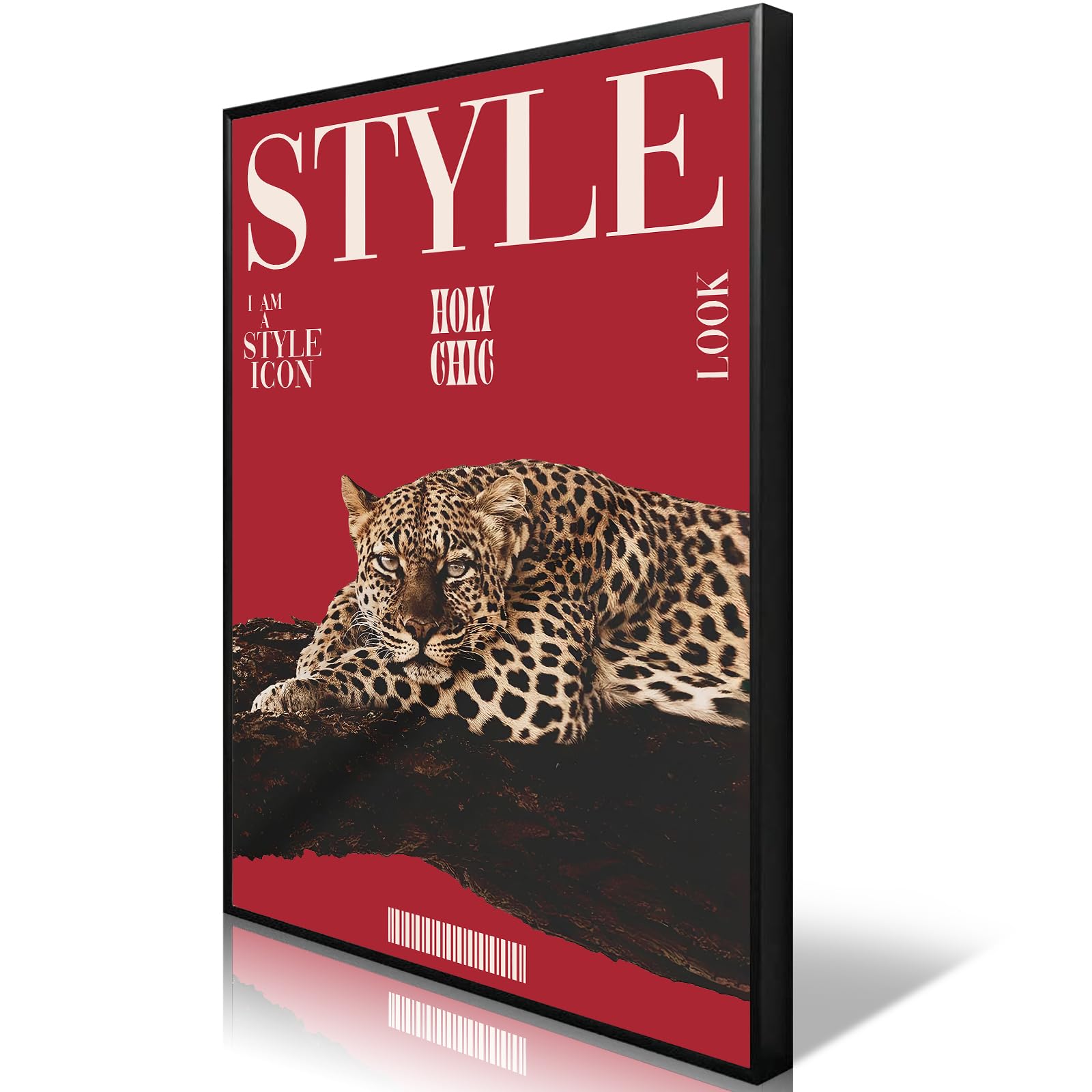 Trendy Cheetah Canvas Wall Art Vintage Leopard Magazine Poster Jungle Wild Animal Portrait Print Funky Red Room Aesthetic