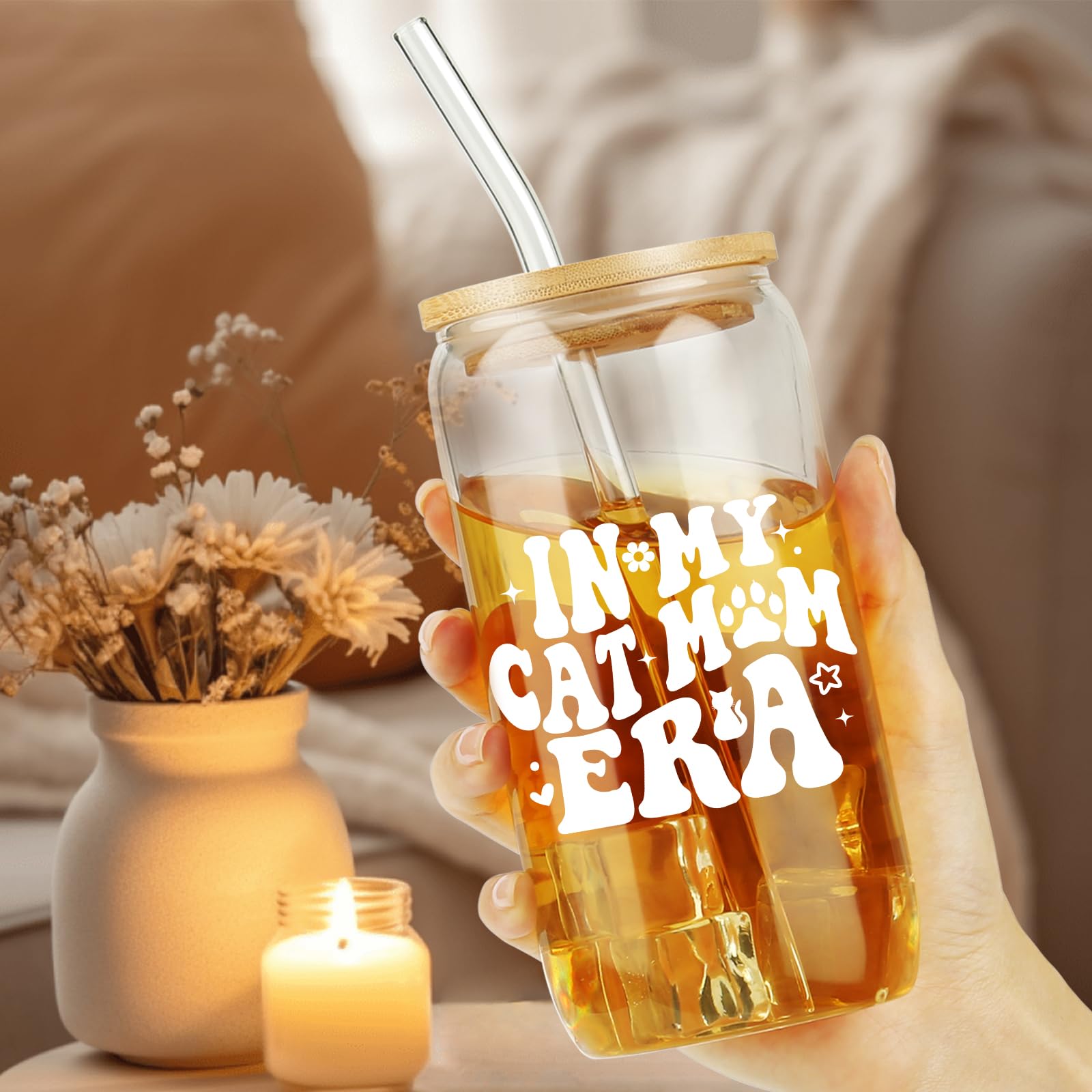 Cherry Bow Cup, Birthday Gifts for Women, Girly Gifts for Her, Sister, Mom, Colleague - 16 OZ Glass Tumbler with Straw & Lid, Coquette Iced Cup