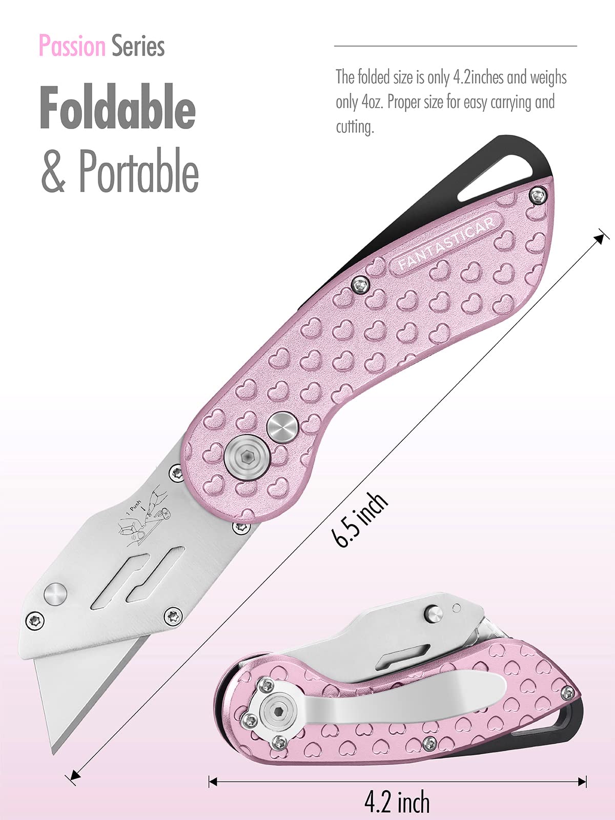 Folding Utility Knife, Cute Metal Box Cutter with Extra 5 Sharp Blades, Quick Blade Change, and Preminium Gift Packaging, for Cardboard Opener, Paper Cutter