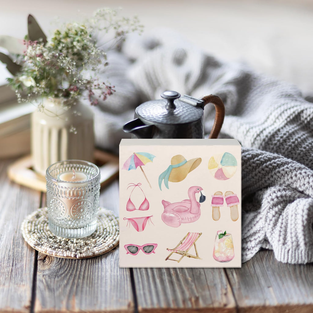 Coquette Pink Bow Champagne Wooden Box Sign, 5x5 Inch