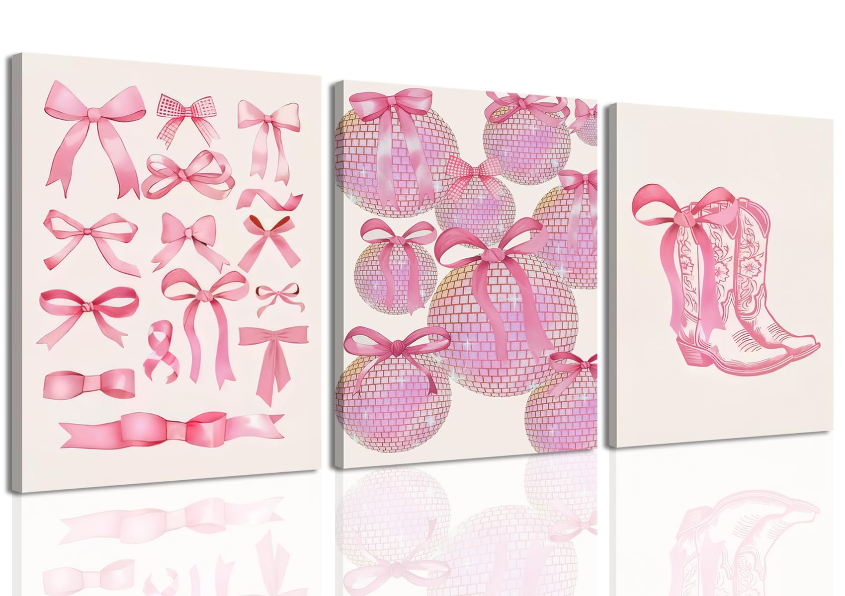 Trendy Blue Wall Art Set of 3, Preppy Navy Blue Wall Decor, Coquette Disco Lucky Me 8 Ball Poster Canvas Prints Aesthetic Pictures Room Dorm