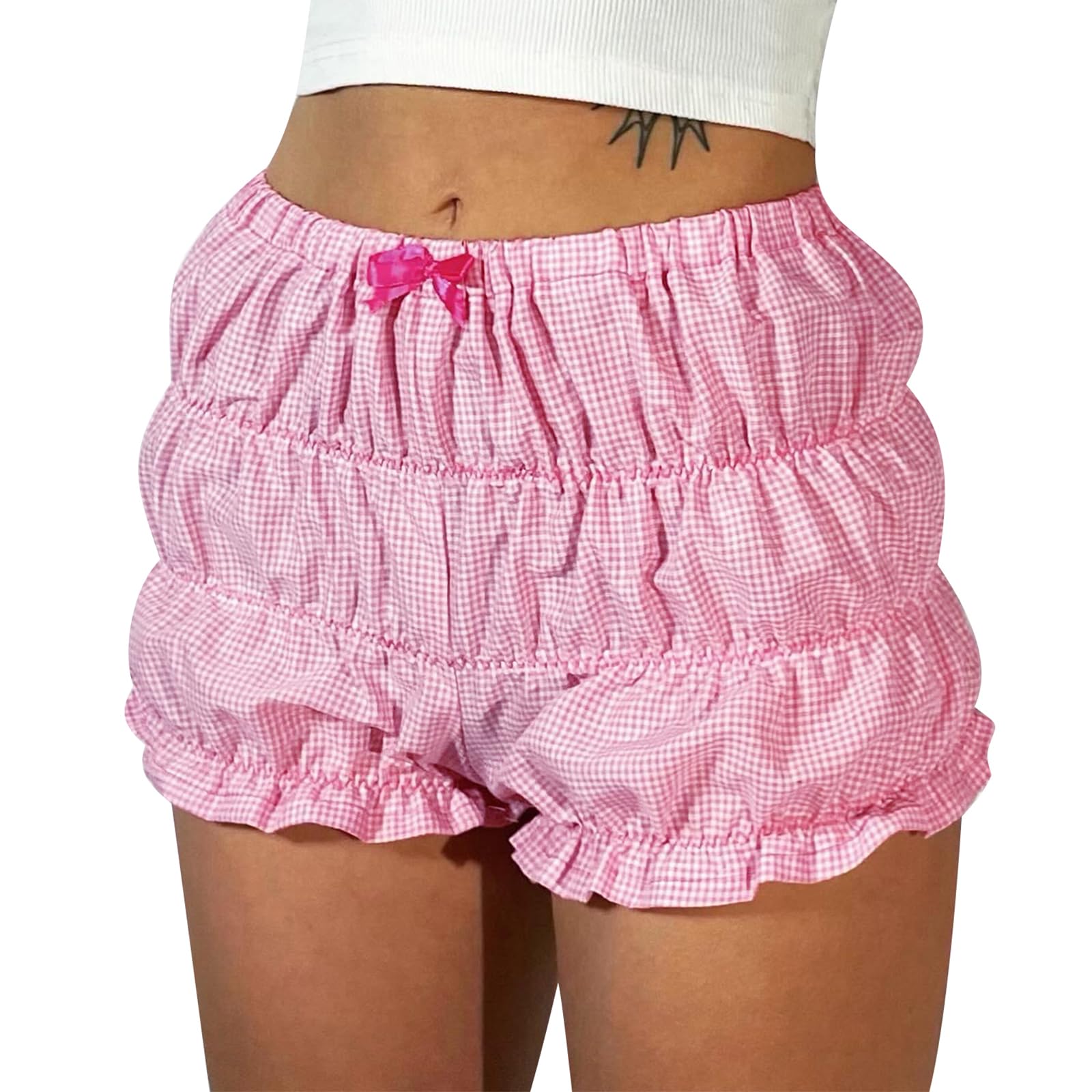 Women Y2k Ruffle Bloomer Shorts Slim Fit Sexy Smocked Lolita Short Pants Pj Lounge Boxers Micro Shorts Bottoms
