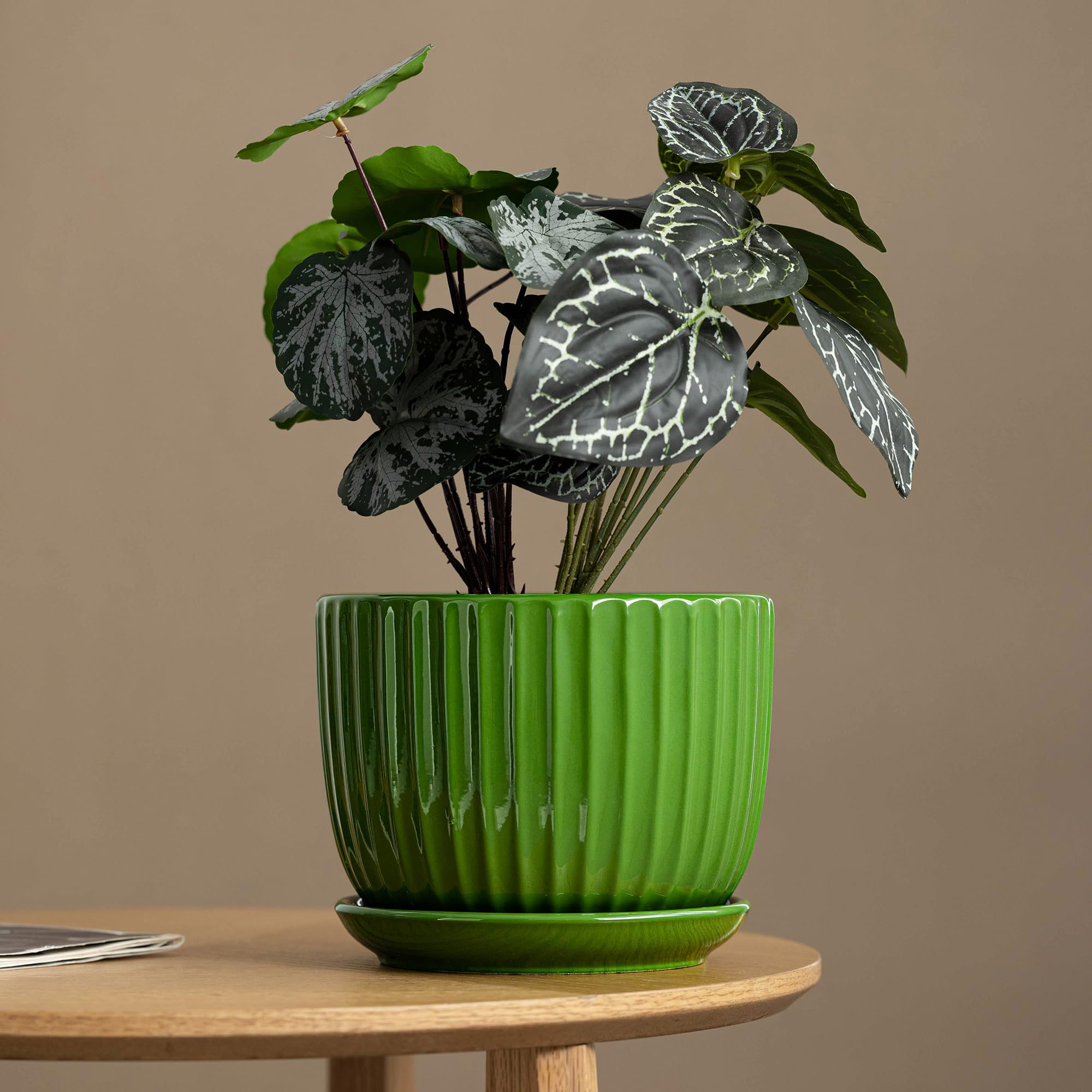 Ceramic Flower Pots, 4"+5"+6" Inch Small Glazed Succulent Planters with Drainage Hole, Modern Indoor Decorative Plant Pots Set of 3,Garden Pots with Saucer