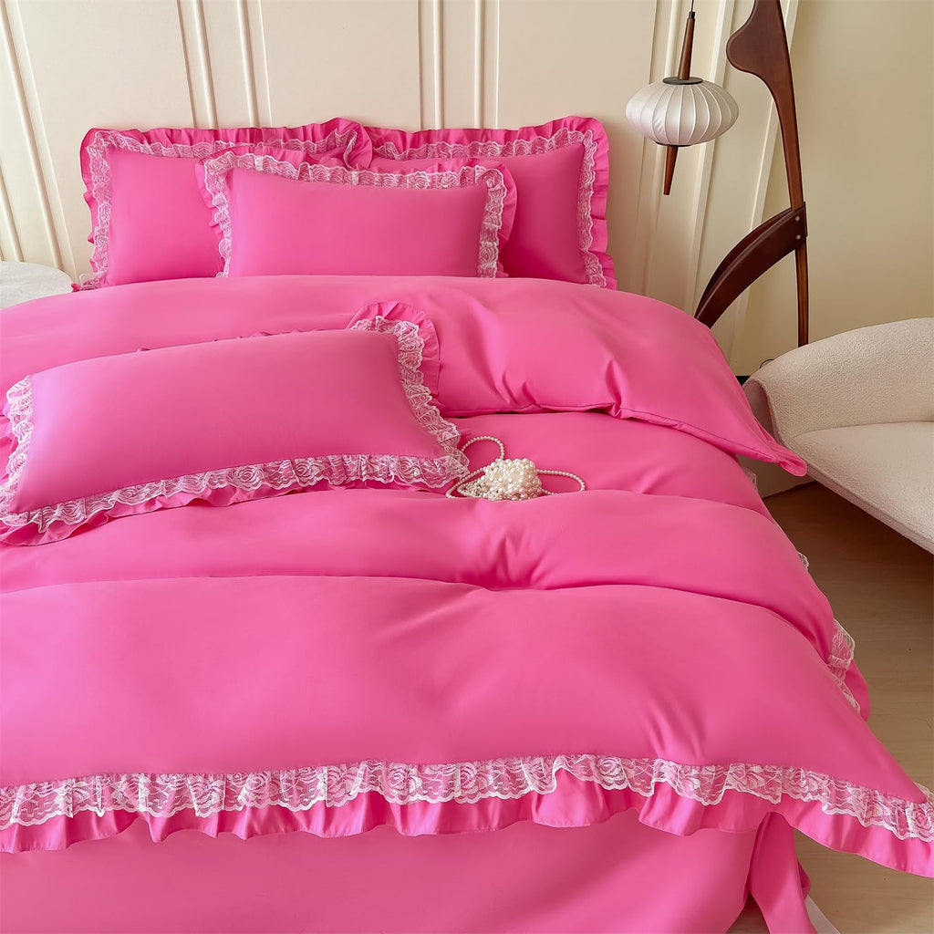 Chic Ruffle Lace Polyester Duvet Cover Set - Bedding-2 Piece Twin Duvet Cover with Zipper Closure - Ultra Soft and Light Weight