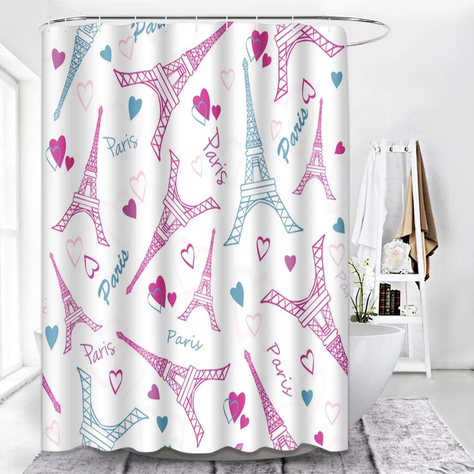 Vintage 4 Pcs Bathroom Sets with Shower Curtain and Rugs, Shower Curtain Sets for Bathroom Decor with 12 Hooks