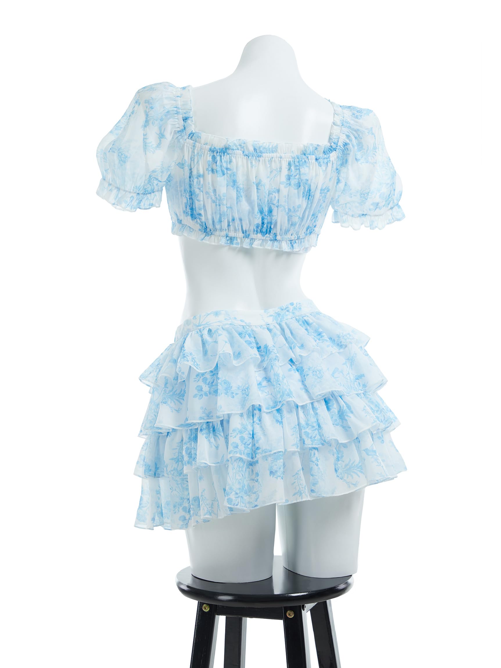 Womens Bikini Set 40's Retro Vintage Elegant Floral Bikini Swimsuit with Cover-up and Skirt